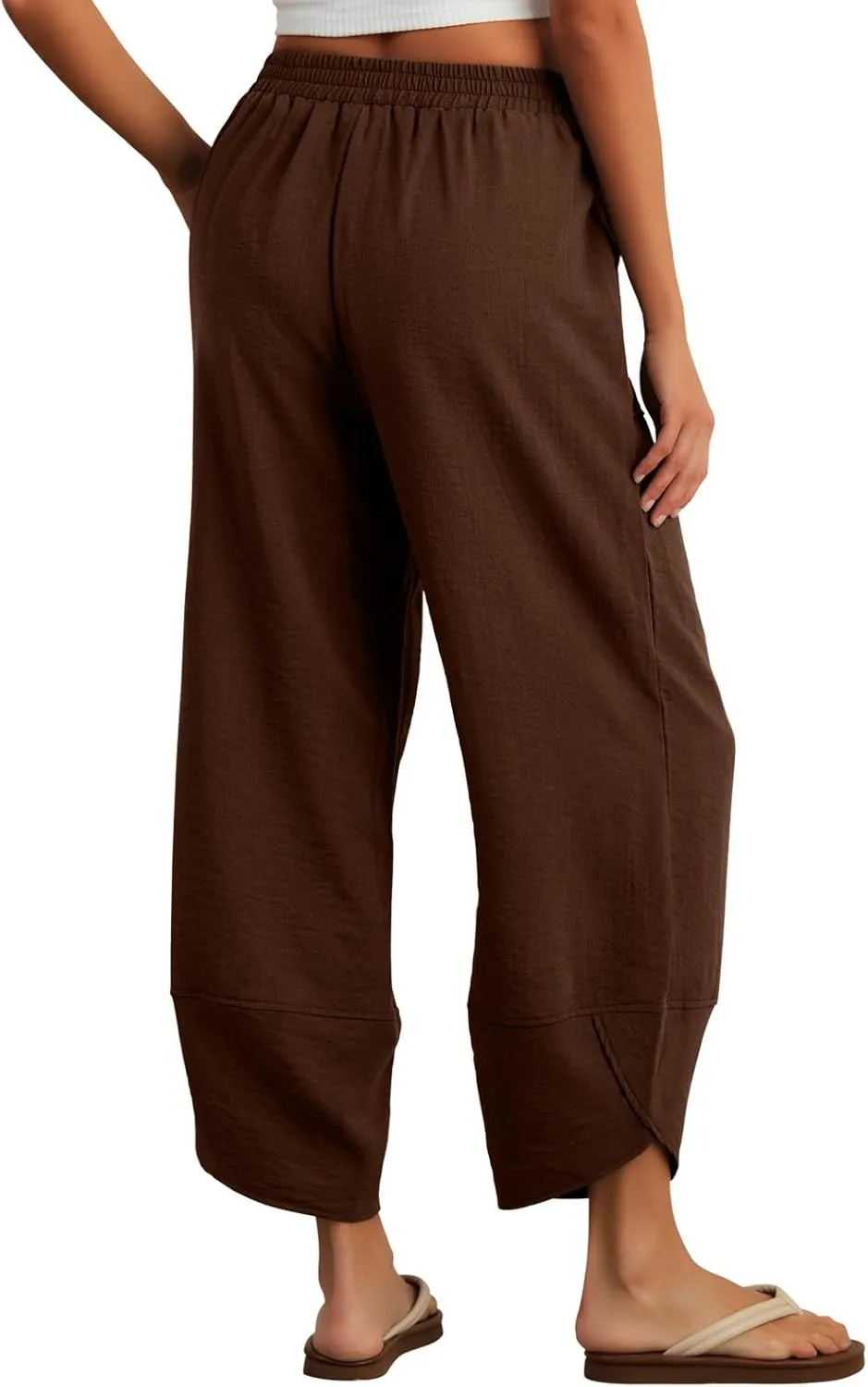 Feiersi Womens Baggy Wide Leg Pants Elastic Waisted Casual Palazzo Harem Pants Summer Beach Trousers