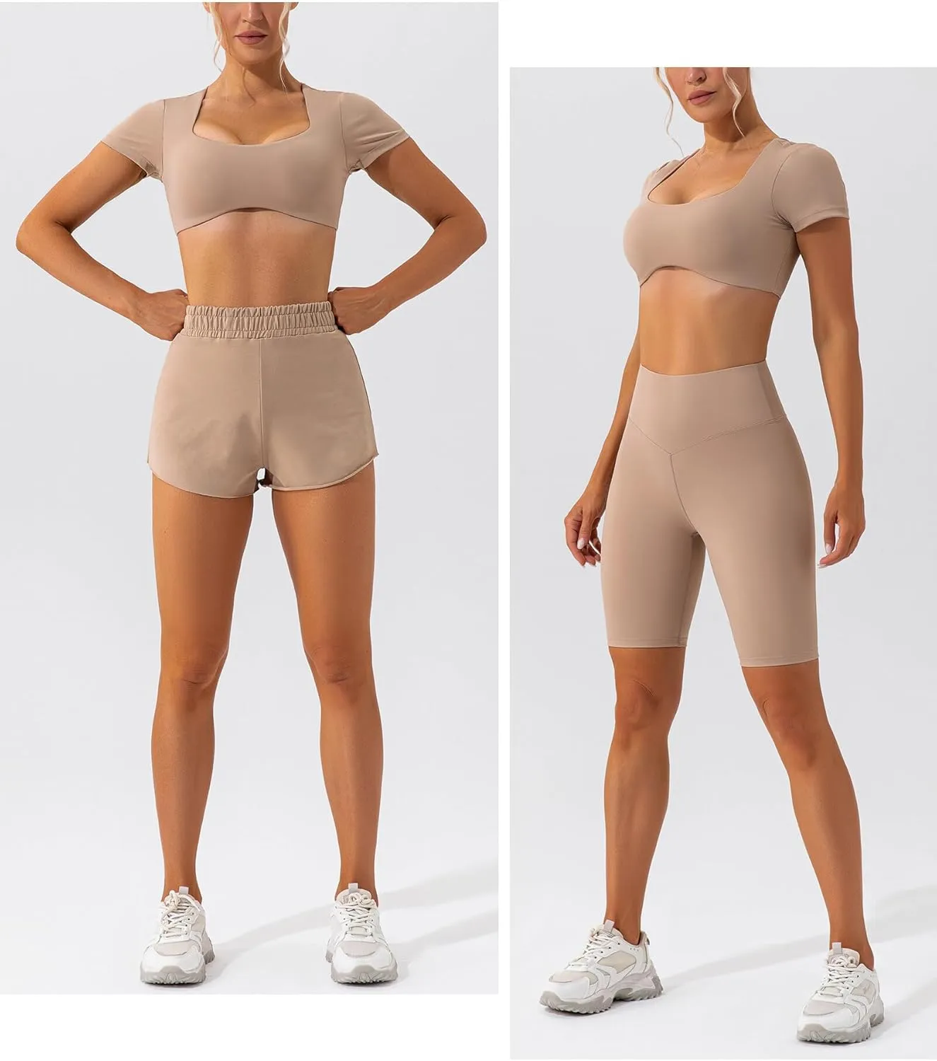 FEOYA Scoop Neck Sexy Sports Bra for Women Padded Low Cut Low Impact Workout Fitness Bra U Back Curved Sculpt Bra