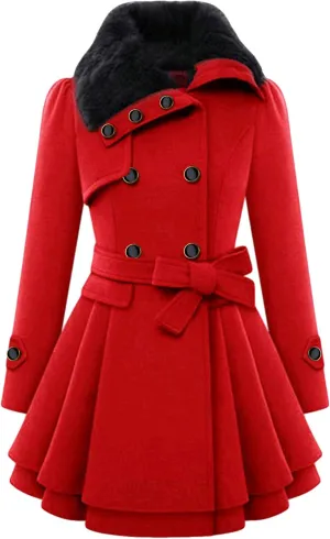 FLITAY Womens Trench Plus Size Casual Pea coat with Belt Hooded Checkered Double Breasted Coat