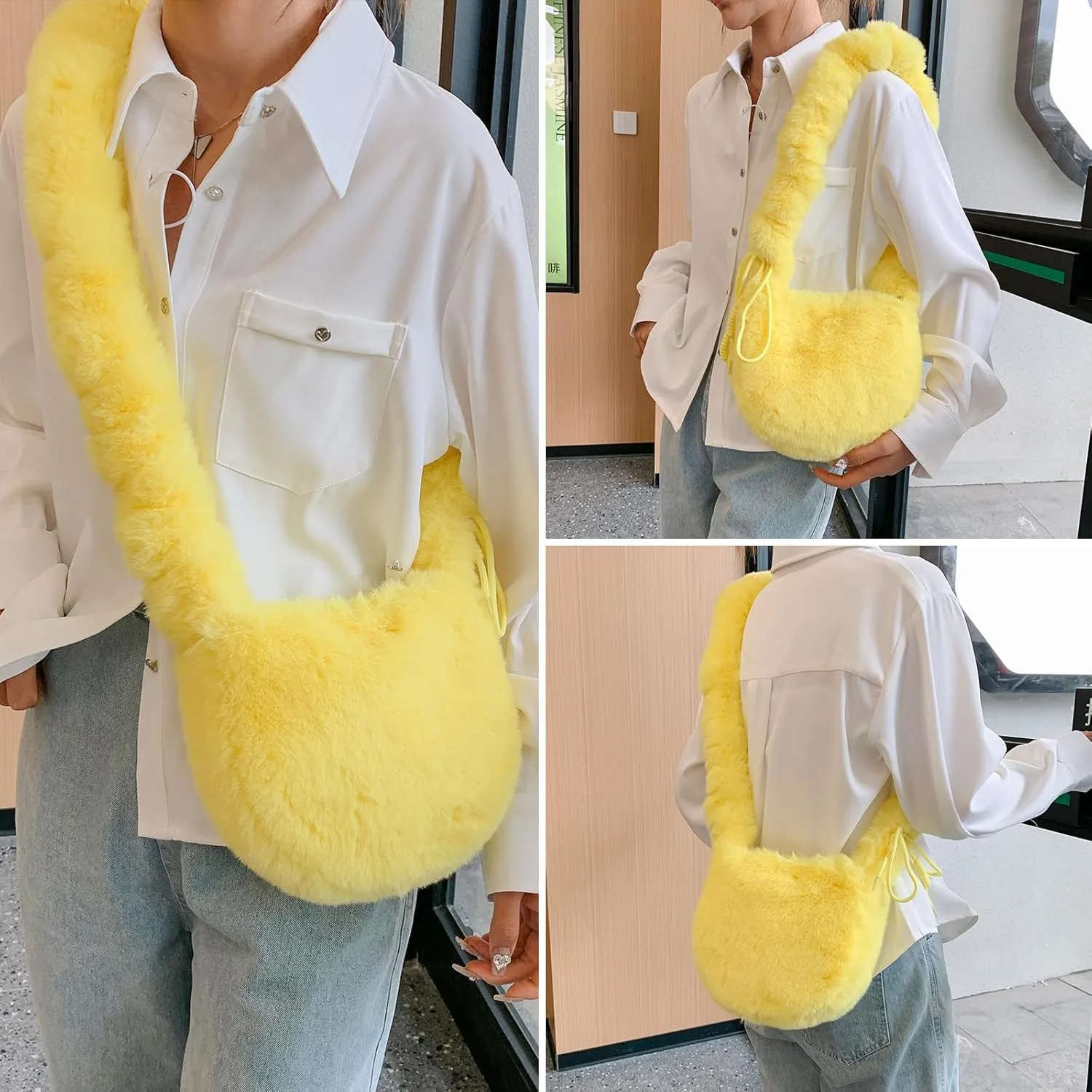Fluffy Shoulder Bag, Winter Furry Tote Bag Faux Fur Purse Cloud Bag Fuzzy Handbags for Women