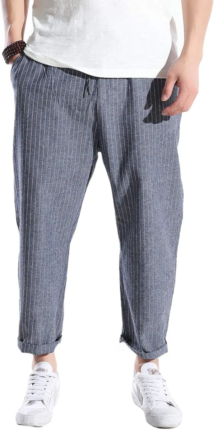 Flygo Mens Casual Loose Striped Harem Pants