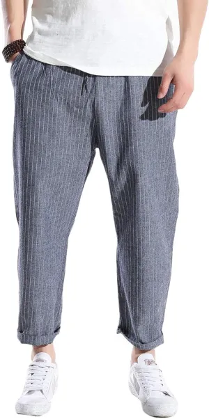 Flygo Mens Casual Loose Striped Harem Pants