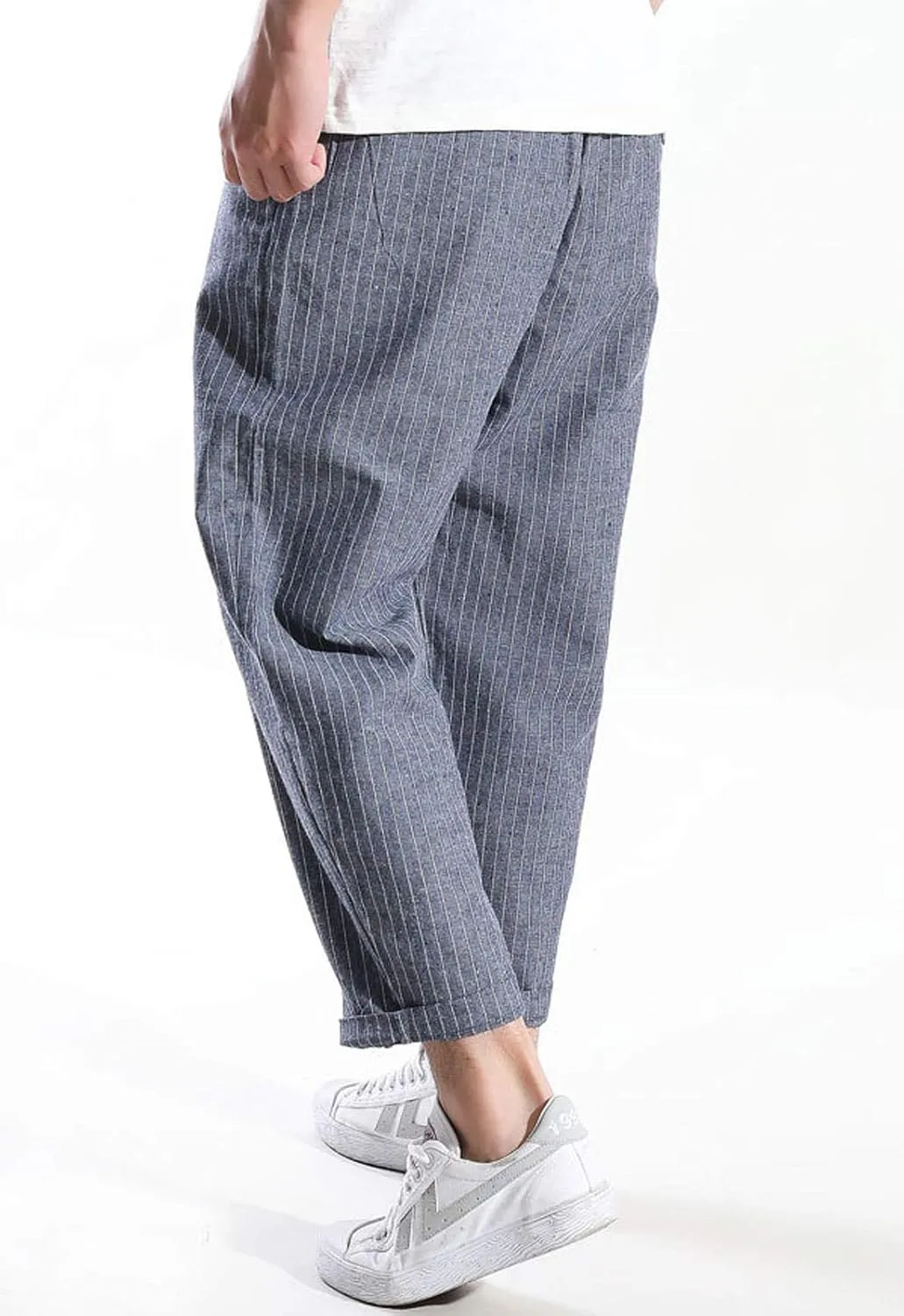 Flygo Mens Casual Loose Striped Harem Pants