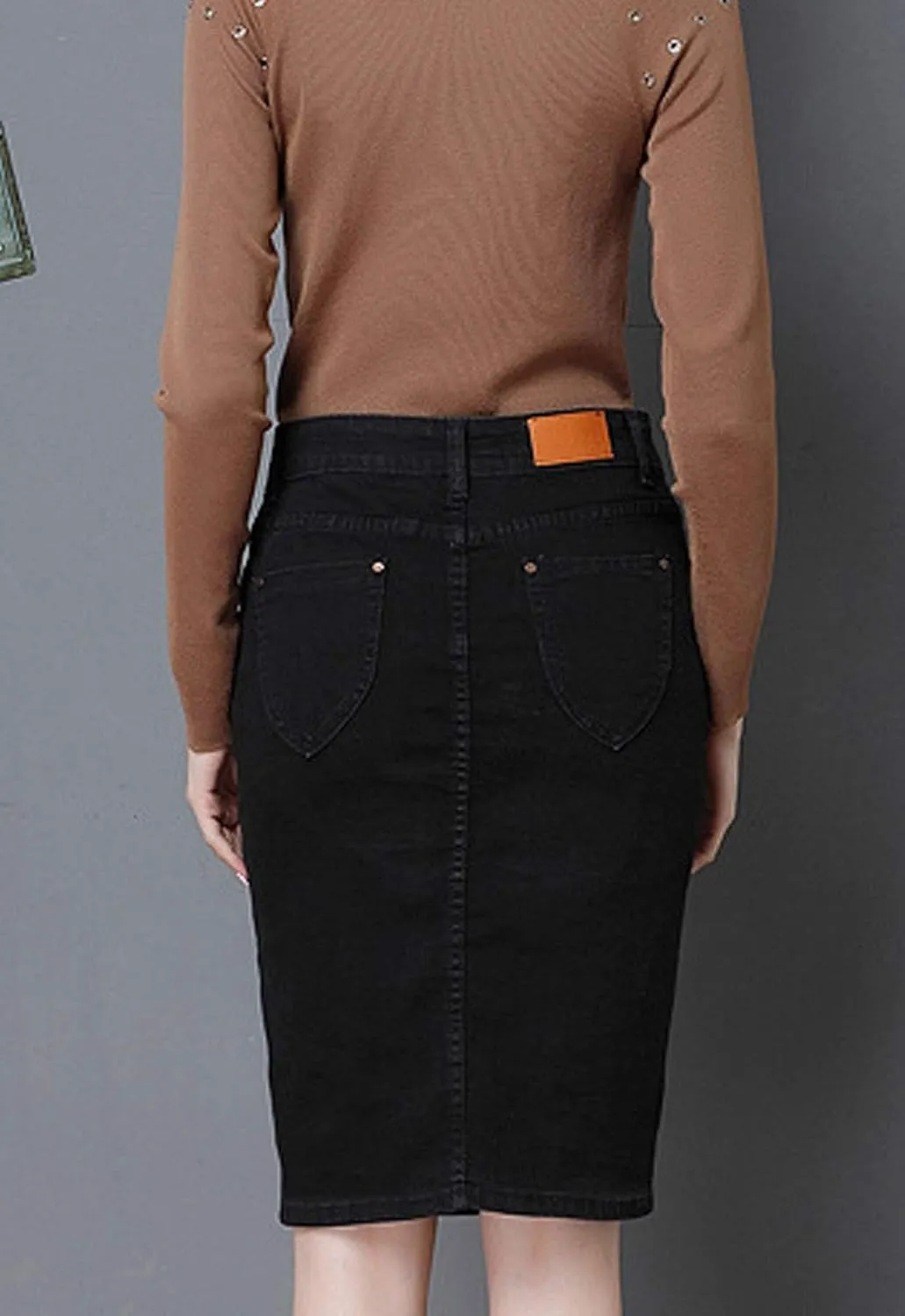 Flygo Women's High Waisted Pencil Jean Denim Midi Skirt