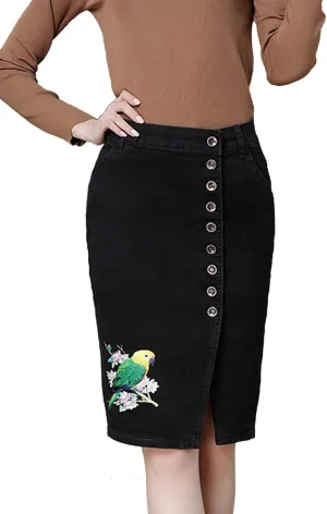 Flygo Women's High Waisted Pencil Jean Denim Midi Skirt