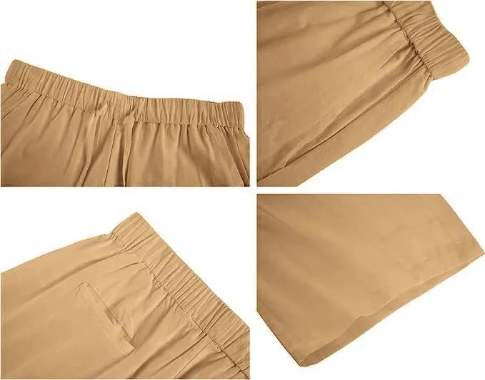 Fommykin Men's Cotton Linen Capri Pants Baggy Harem Drawstring Yoga Beach Pants with Pockets