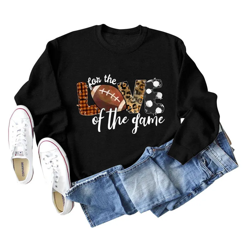 For The Love of The Game Lettered Leopard Print Rugby Sweatshirt