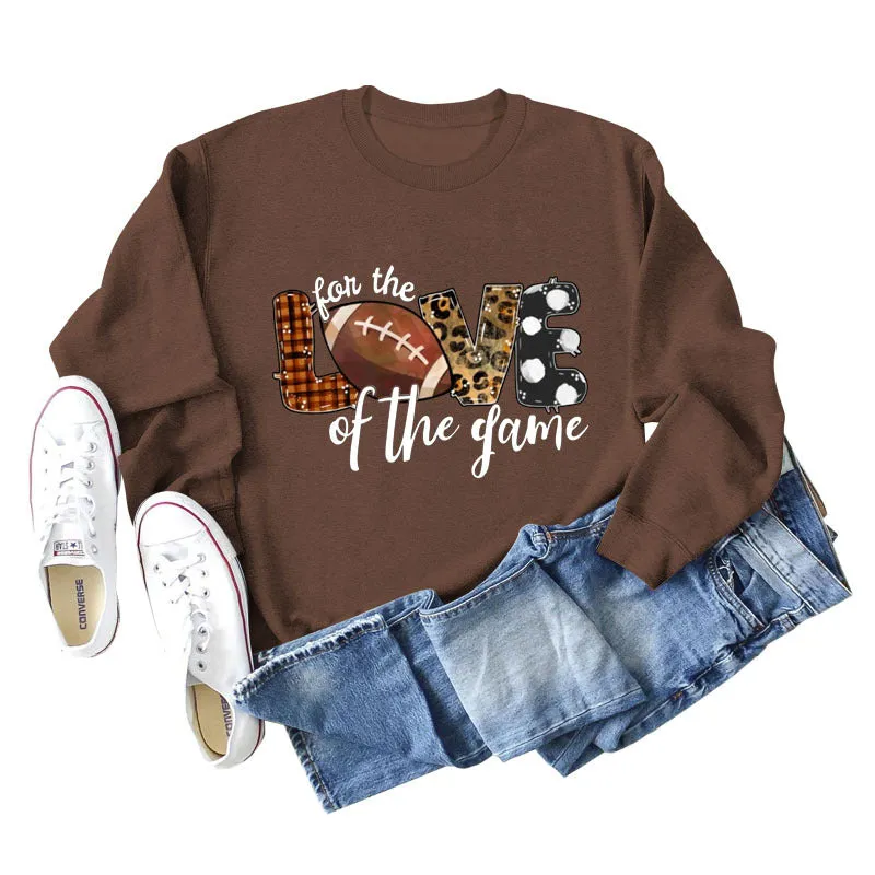 For The Love of The Game Lettered Leopard Print Rugby Sweatshirt
