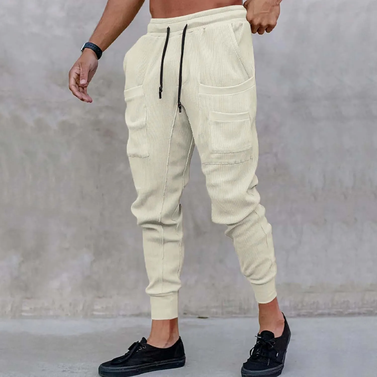 GIERIDUC Mens Stretch Waist Cargo Pants Corduroy Trousers Mens Slim Fit Straight Fit Corduroy Pants Men's Cotton Linen Pants