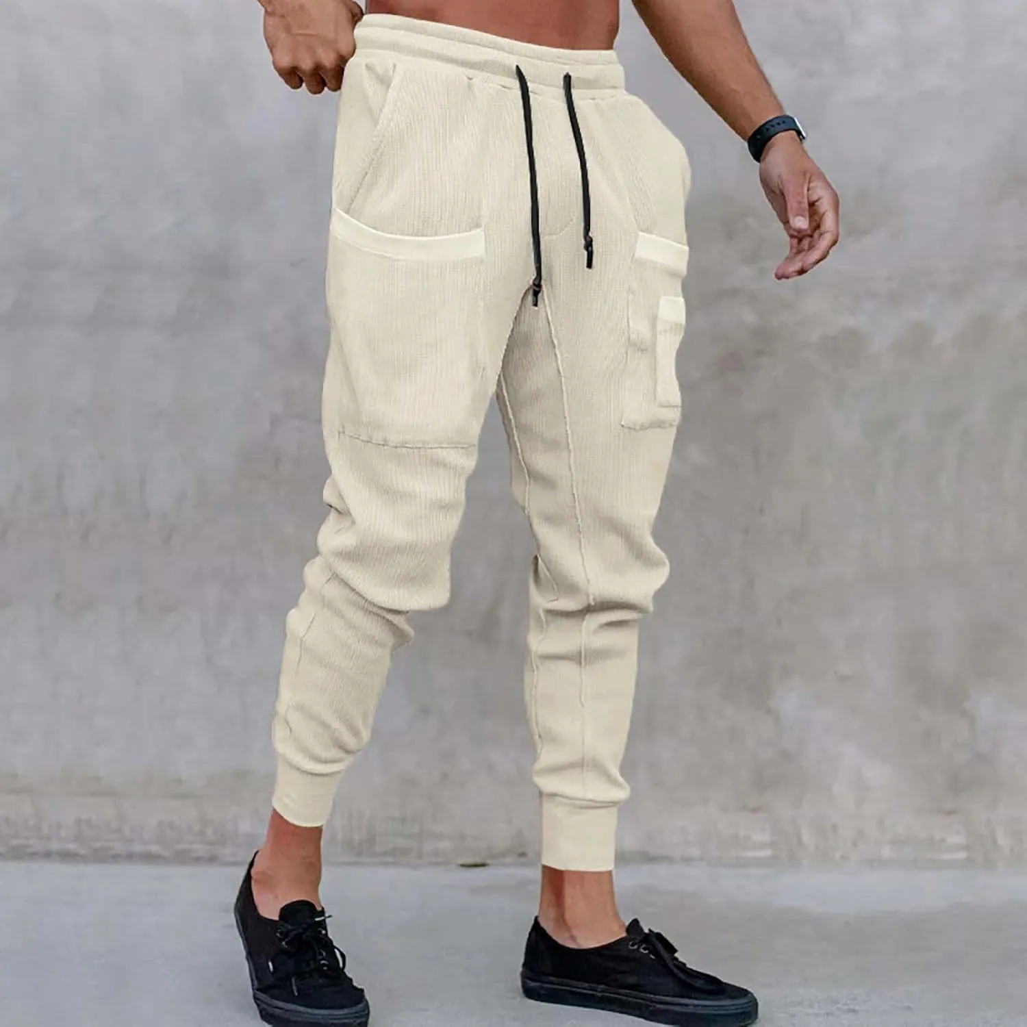 GIERIDUC Mens Stretch Waist Cargo Pants Corduroy Trousers Mens Slim Fit Straight Fit Corduroy Pants Men's Cotton Linen Pants