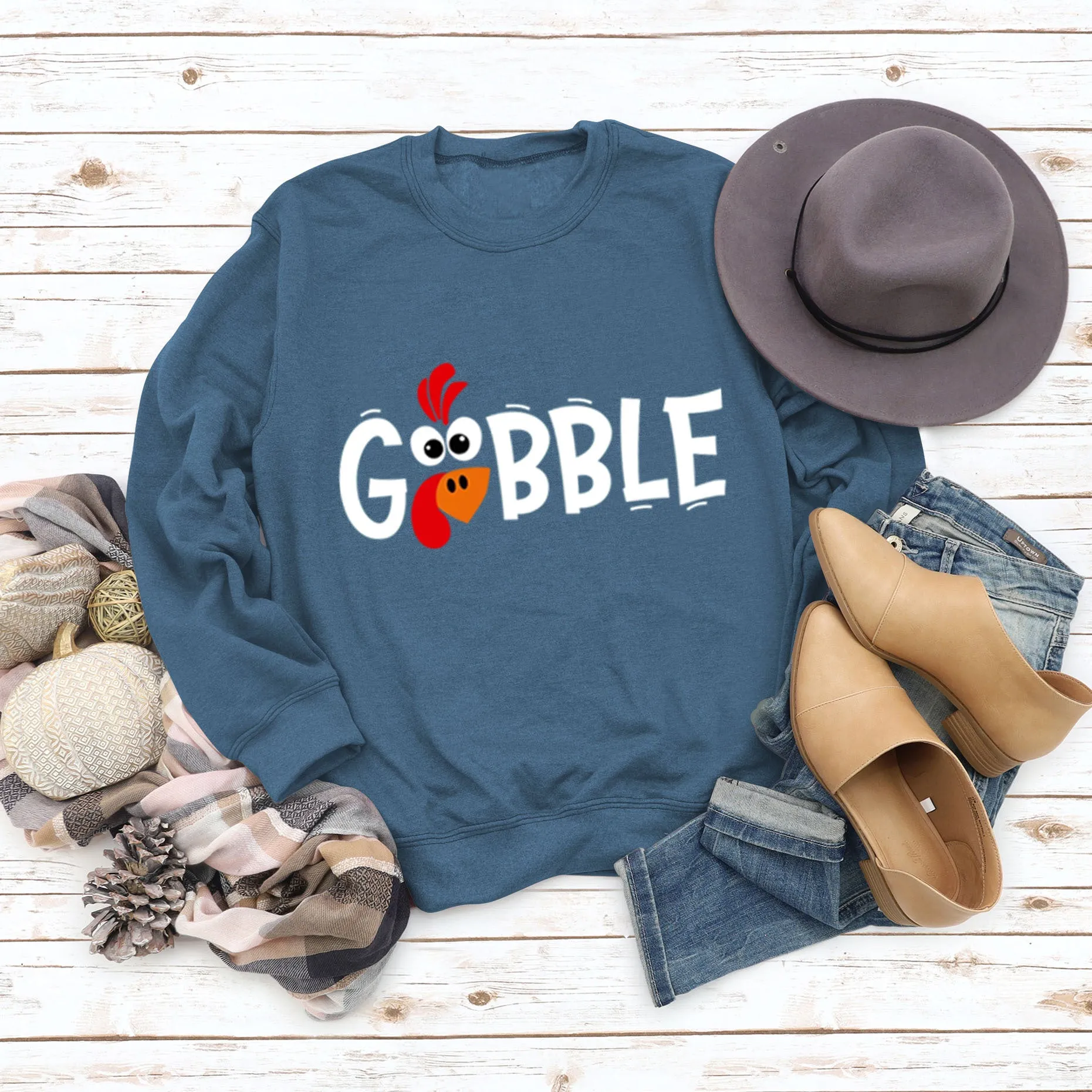 GOBBLE Alphabet Print Large Long Sleeve Women's Sweatshirt