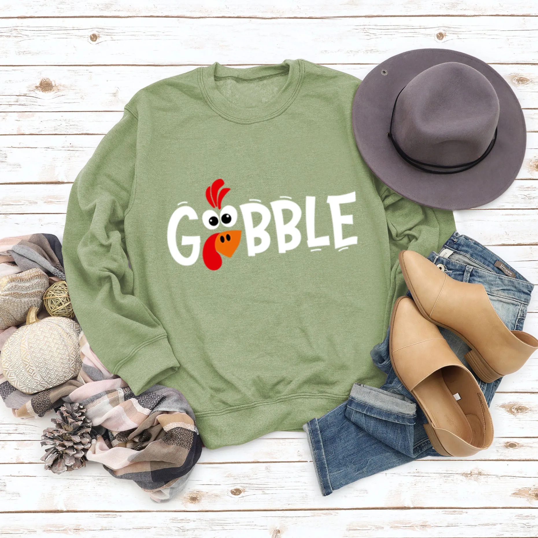 GOBBLE Alphabet Print Large Long Sleeve Women's Sweatshirt