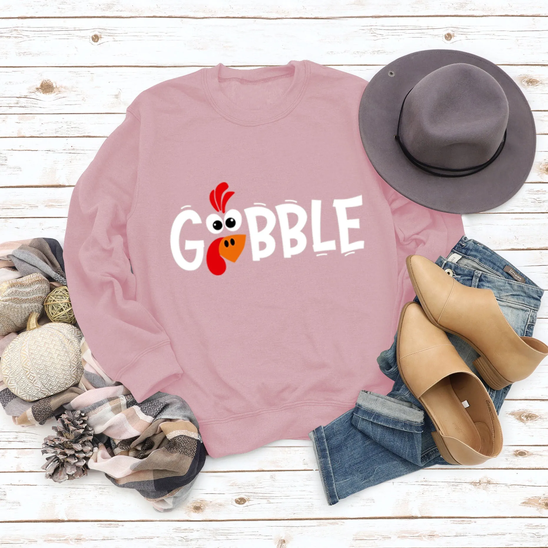 GOBBLE Alphabet Print Large Long Sleeve Women's Sweatshirt