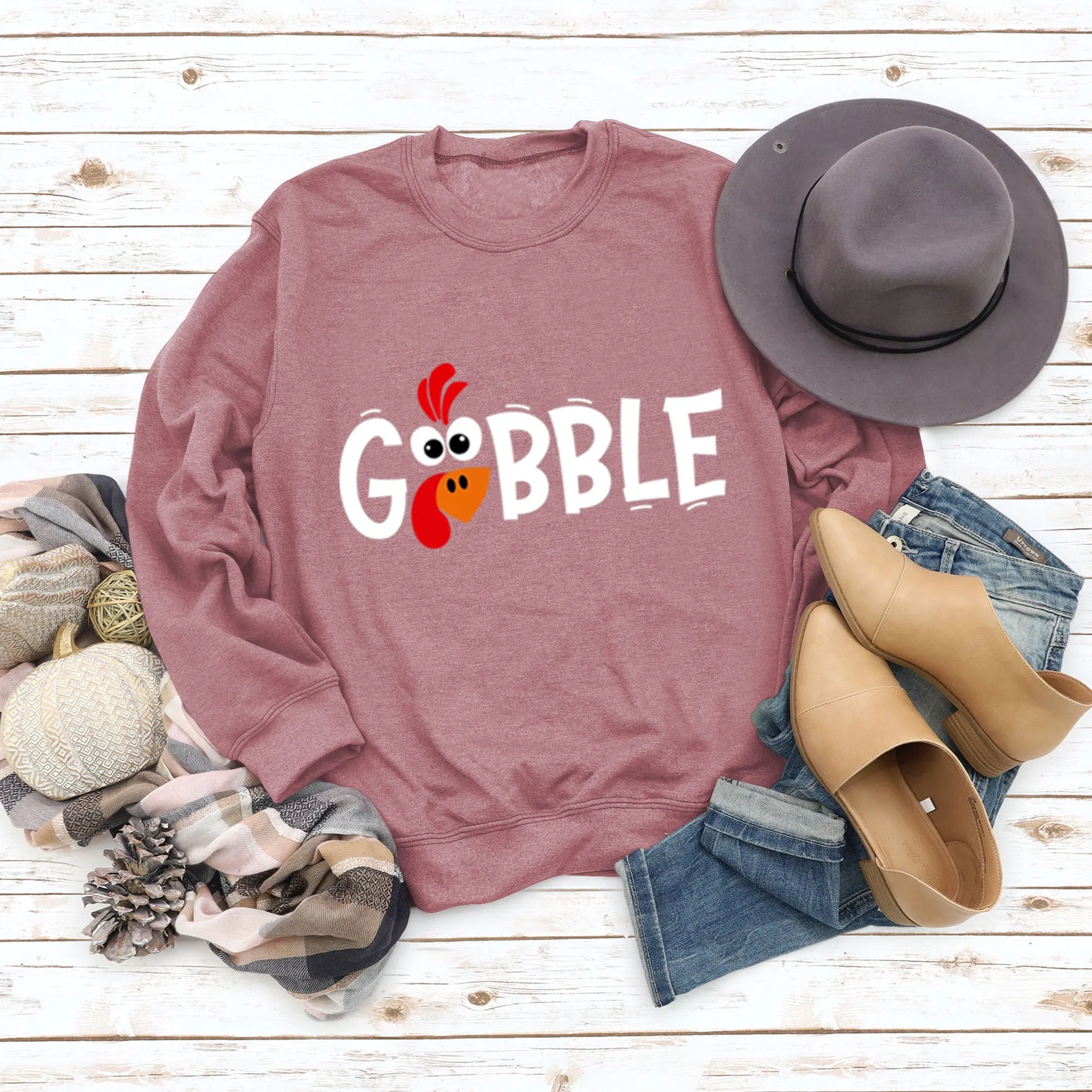 GOBBLE Alphabet Print Large Long Sleeve Women's Sweatshirt