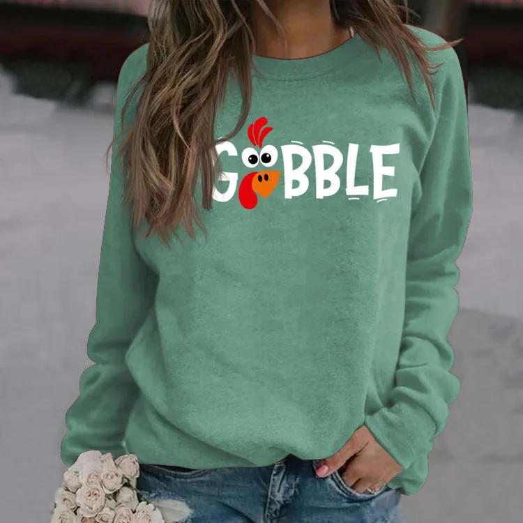 GOBBLE Alphabet Print Large Long Sleeve Women's Sweatshirt