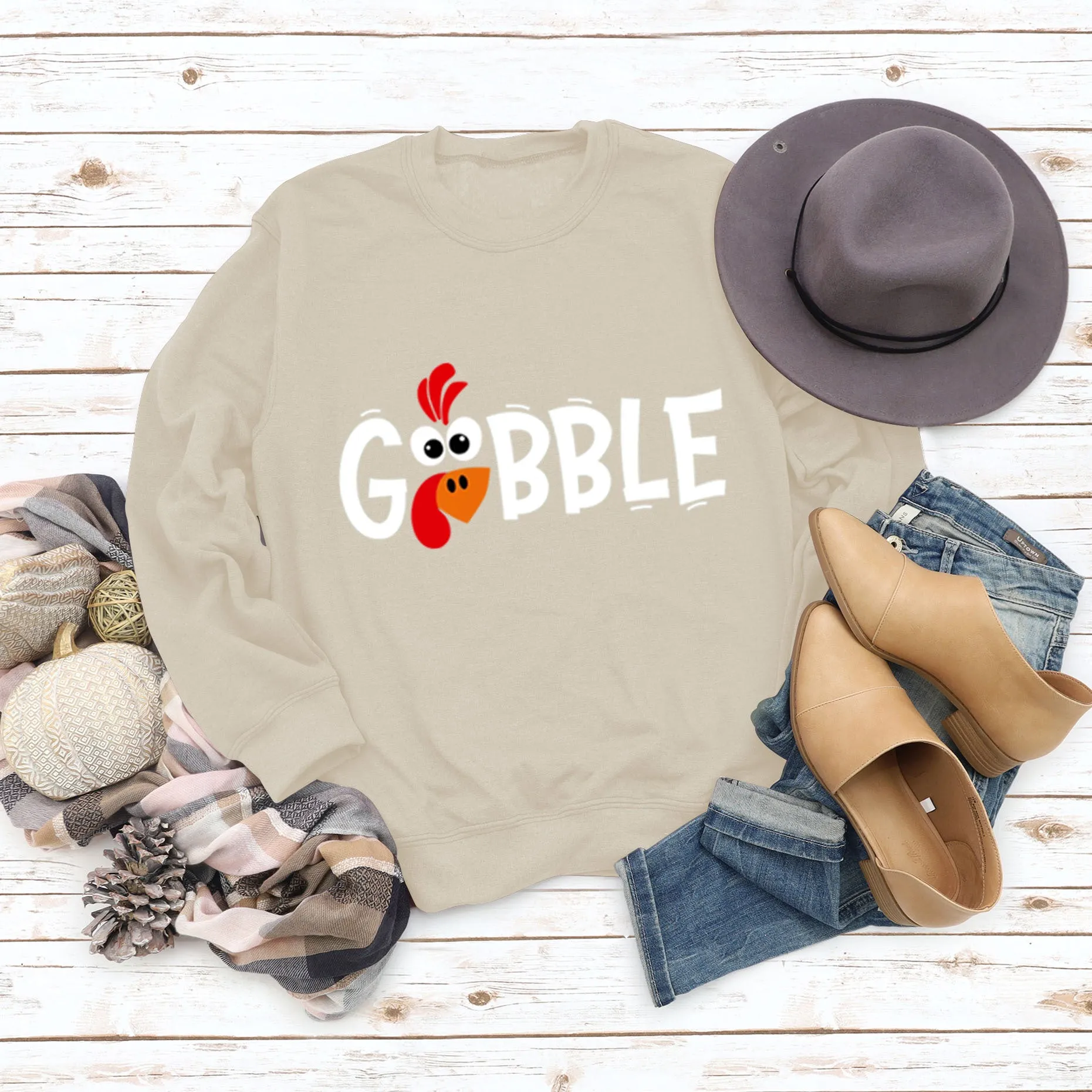 GOBBLE Alphabet Print Large Long Sleeve Women's Sweatshirt