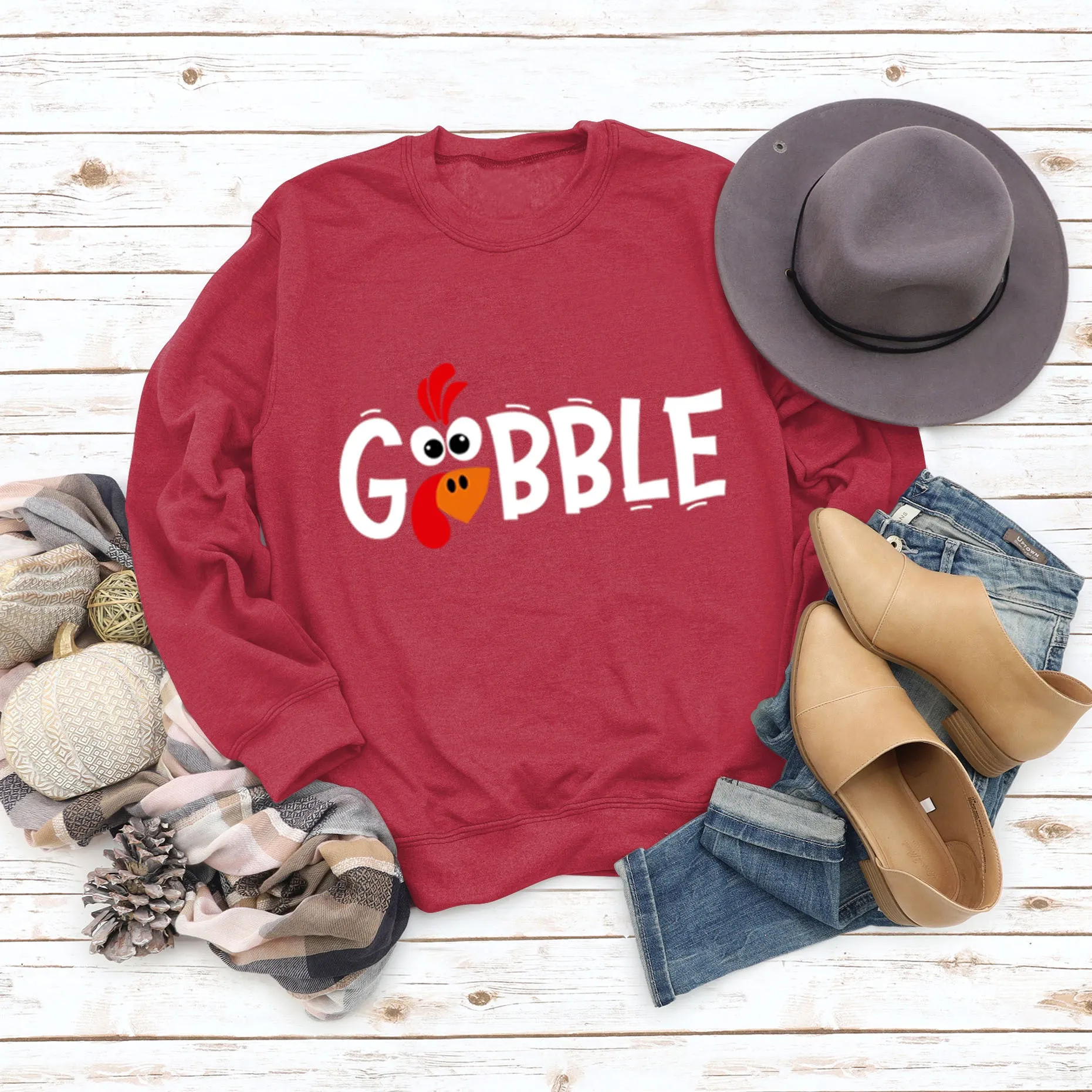 GOBBLE Alphabet Print Large Long Sleeve Women's Sweatshirt