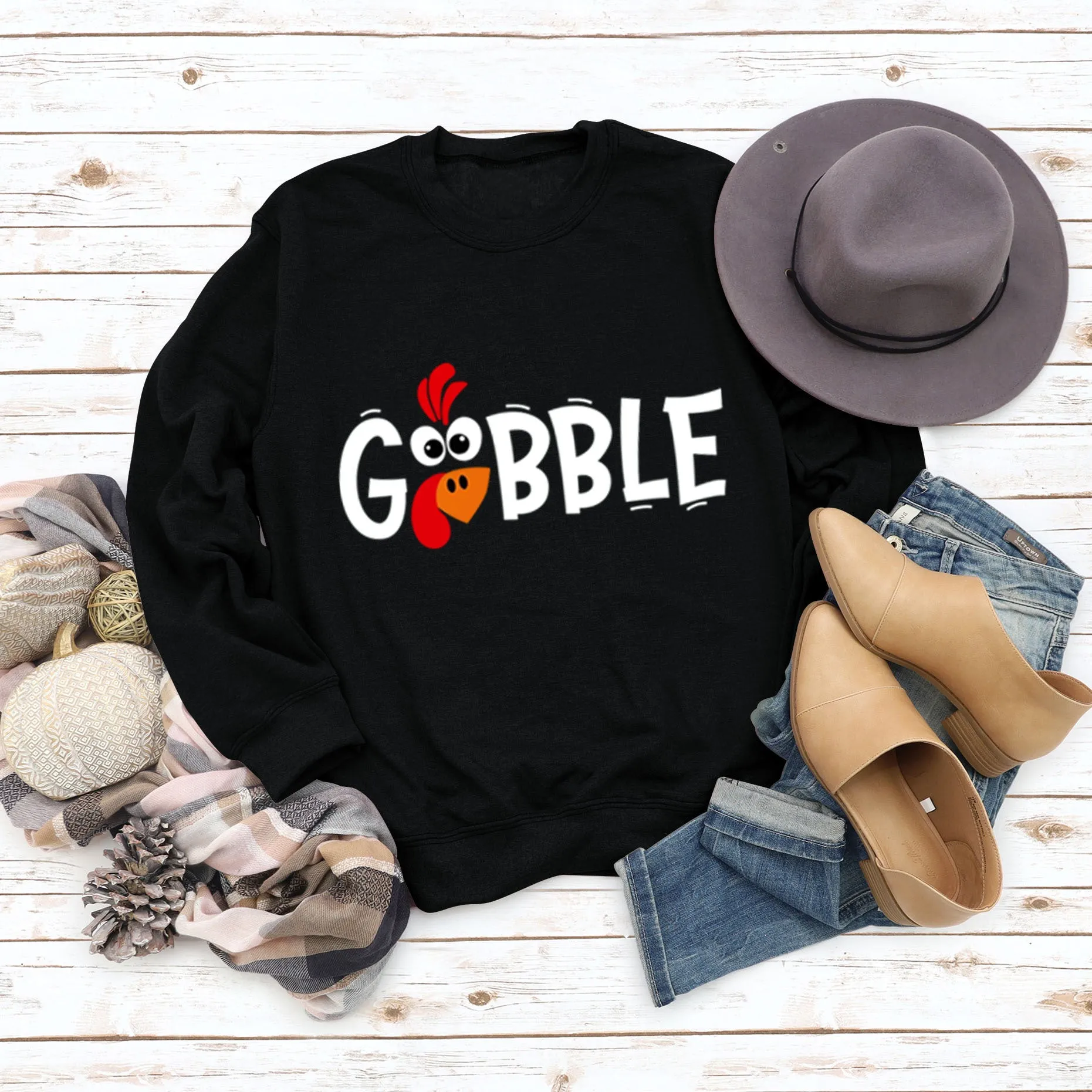GOBBLE Alphabet Print Large Long Sleeve Women's Sweatshirt