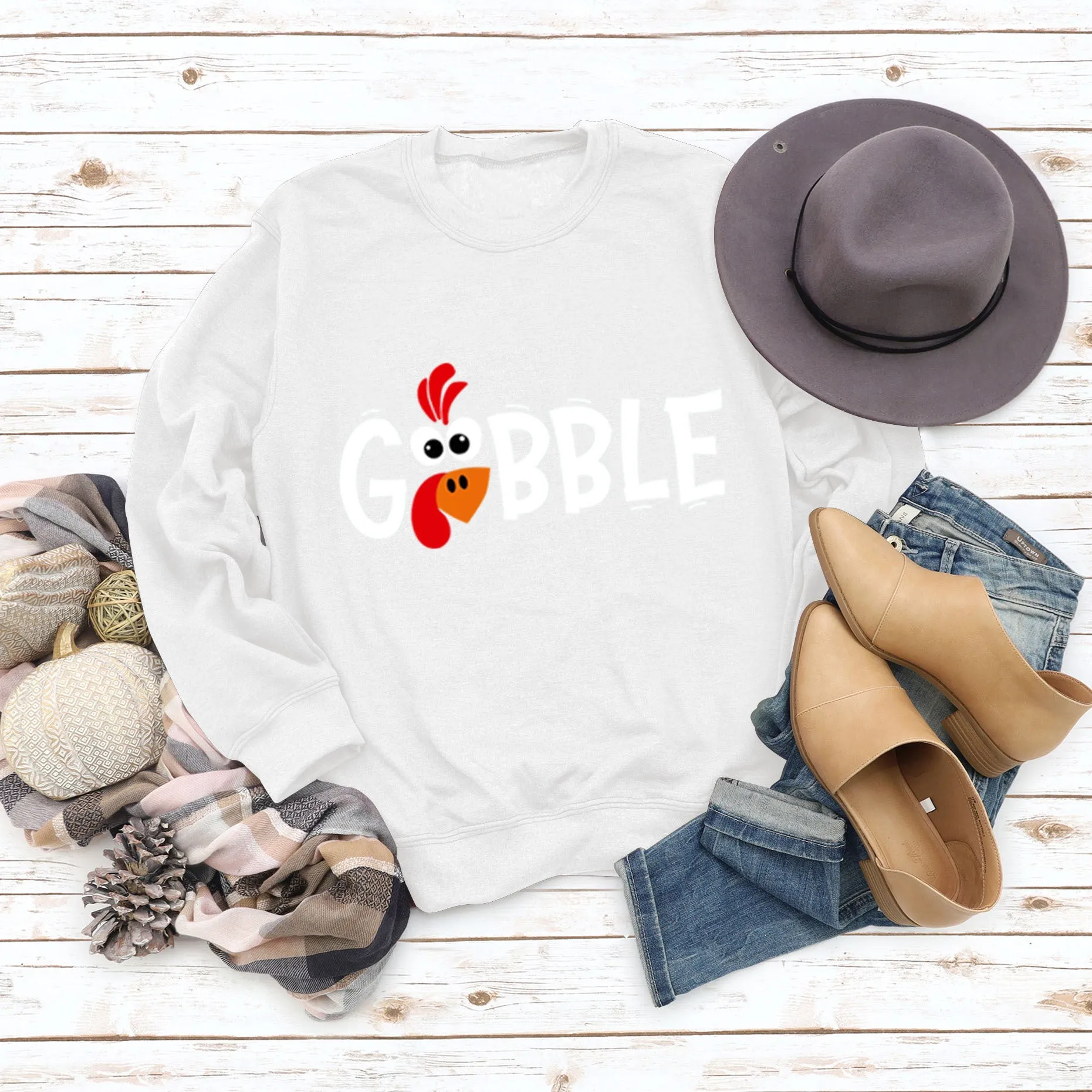 GOBBLE Alphabet Print Large Long Sleeve Women's Sweatshirt