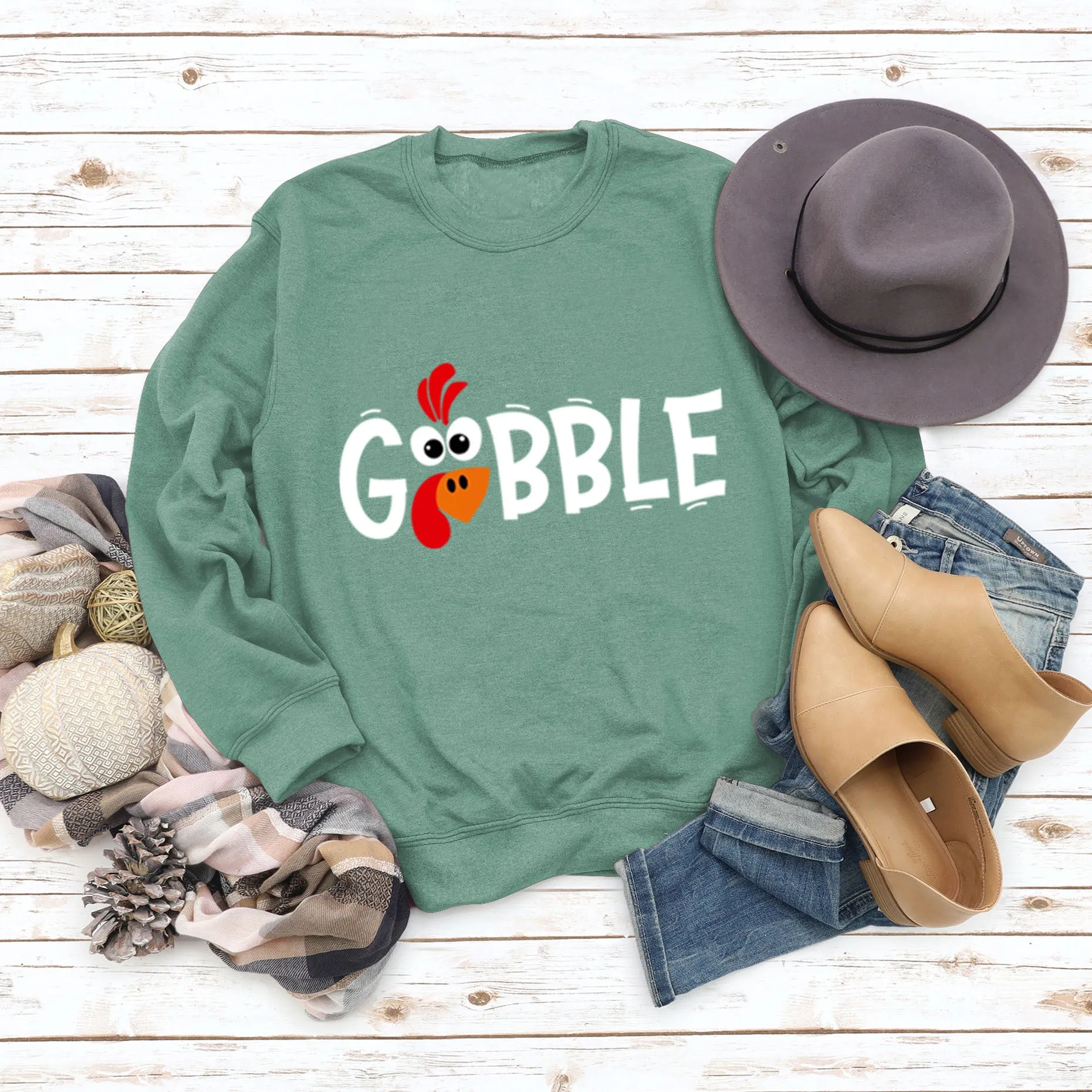 GOBBLE Alphabet Print Large Long Sleeve Women's Sweatshirt