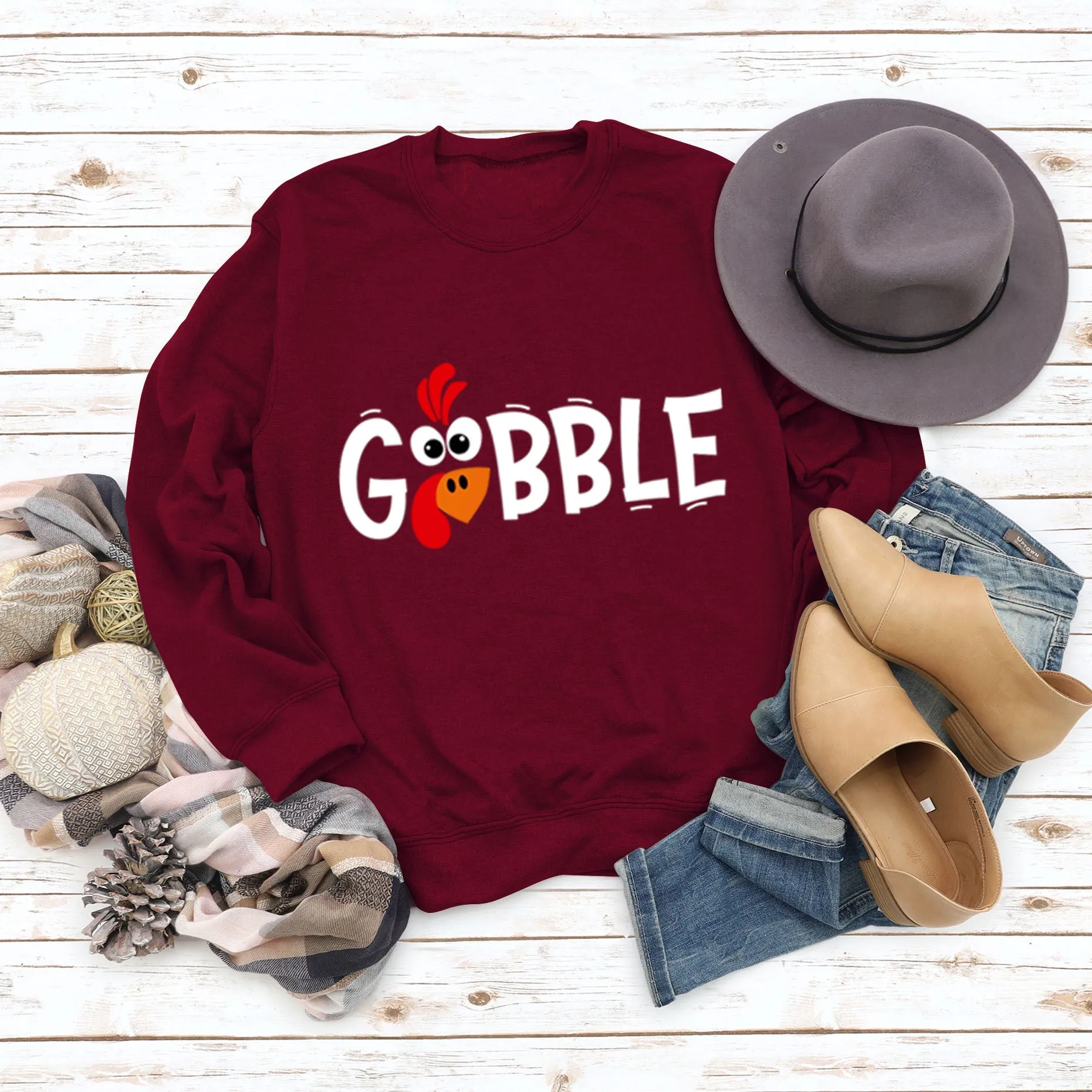 GOBBLE Alphabet Print Large Long Sleeve Women's Sweatshirt