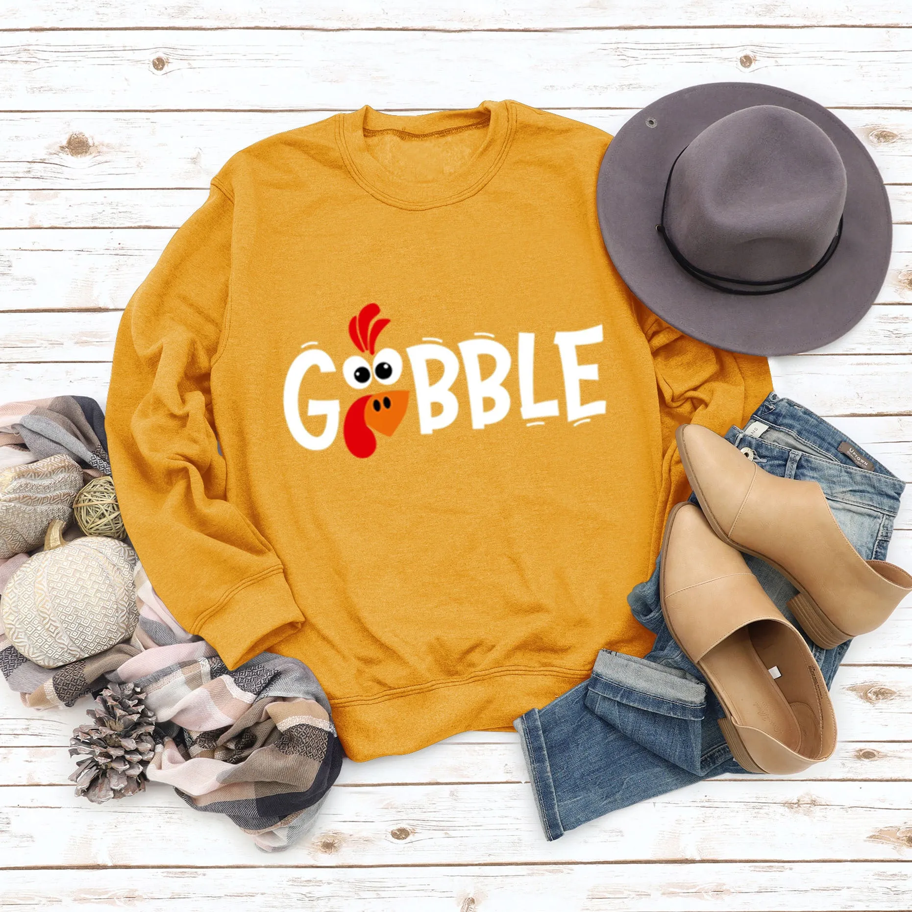 GOBBLE Alphabet Print Large Long Sleeve Women's Sweatshirt