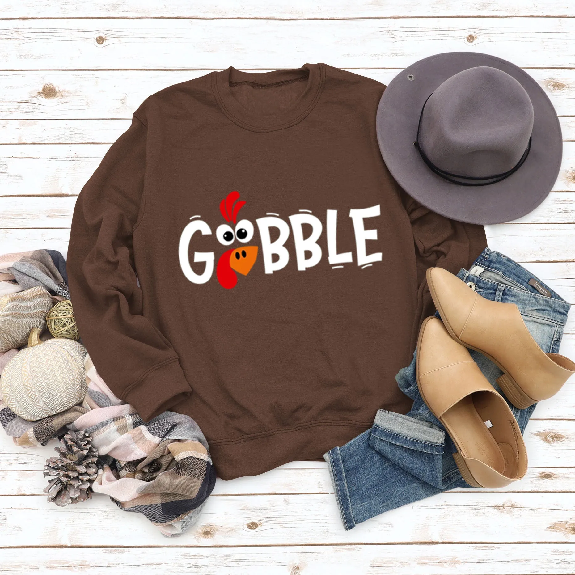 GOBBLE Alphabet Print Large Long Sleeve Women's Sweatshirt