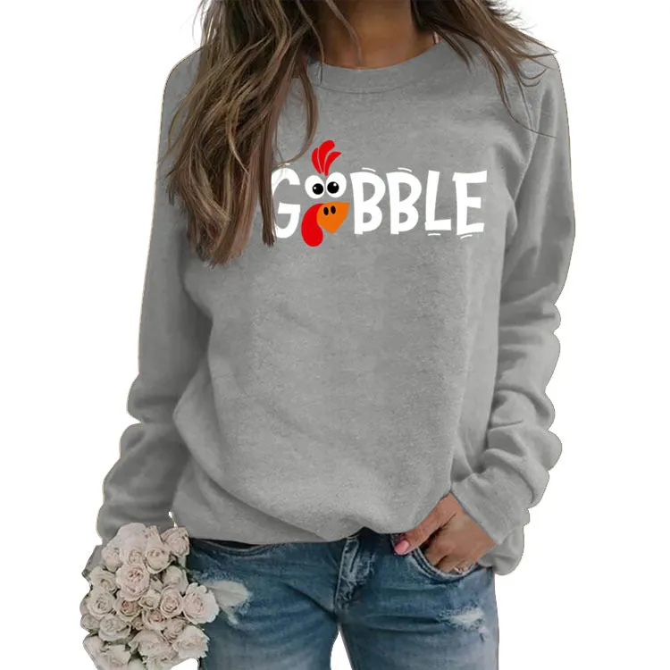 GOBBLE Alphabet Print Large Long Sleeve Women's Sweatshirt
