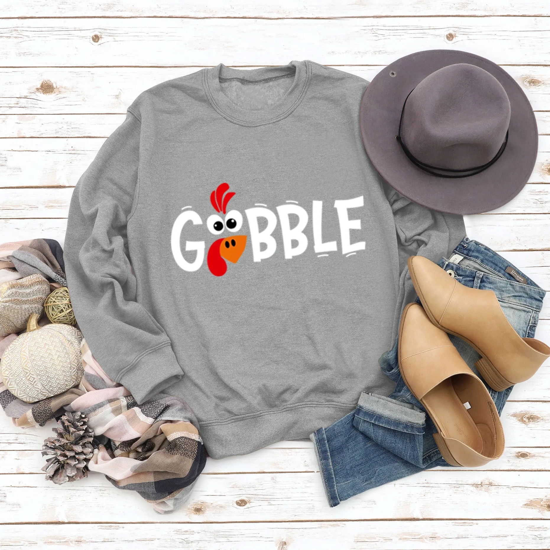 GOBBLE Alphabet Print Large Long Sleeve Women's Sweatshirt