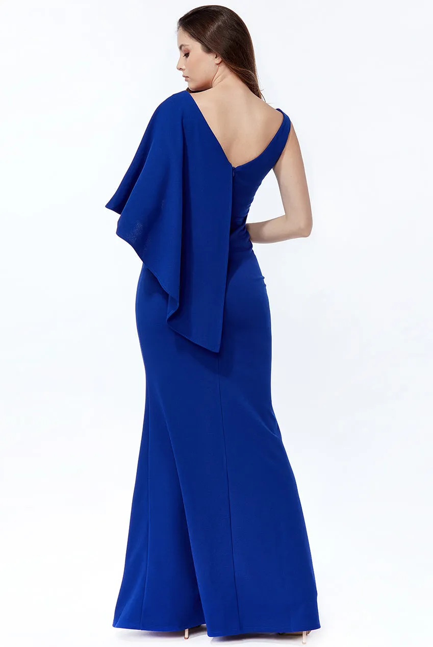 Goddiva Bow Shoulder Drape Maxi Dress