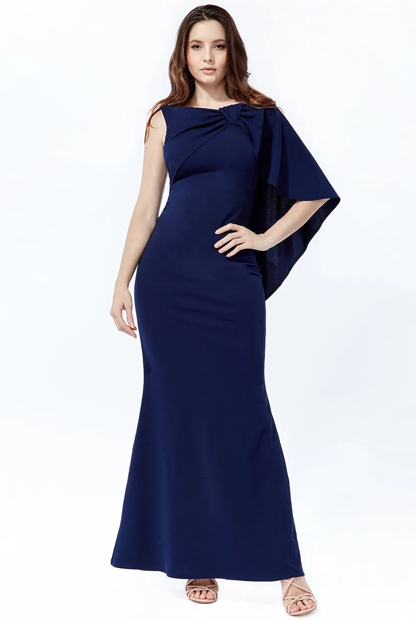 Goddiva Bow Shoulder Drape Maxi Dress