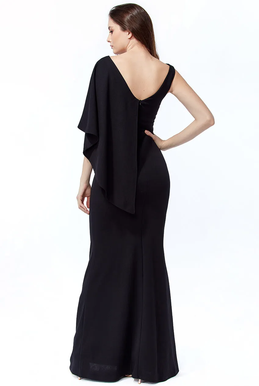 Goddiva Bow Shoulder Drape Maxi Dress