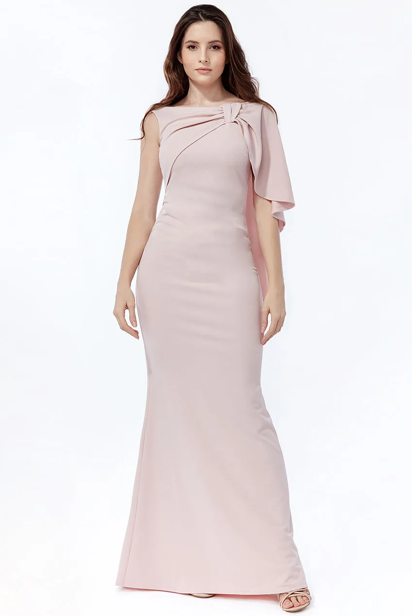 Goddiva Bow Shoulder Drape Maxi Dress