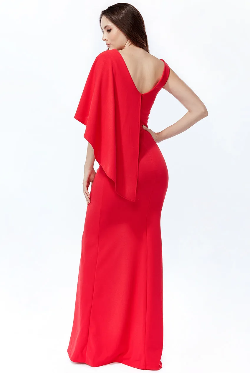 Goddiva Bow Shoulder Drape Maxi Dress