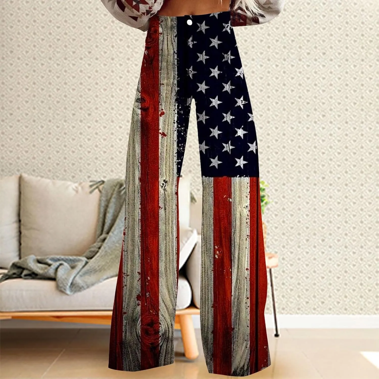 GOKKILRW Wide Leg Pants Woman High Waist Floral Patterned Pants Lightweight Loose Fit Casual Colorful Trouser Imitation Jeans