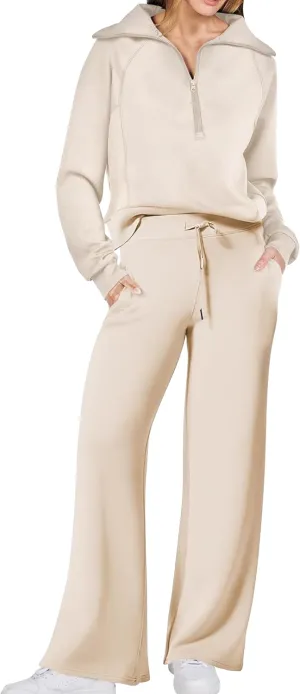 GORIFE Women's 2 Piece Lounge Set Lapel Fall Outfits Long Sleeve Tracksuit Half Zip Sweatsuit Matching Set