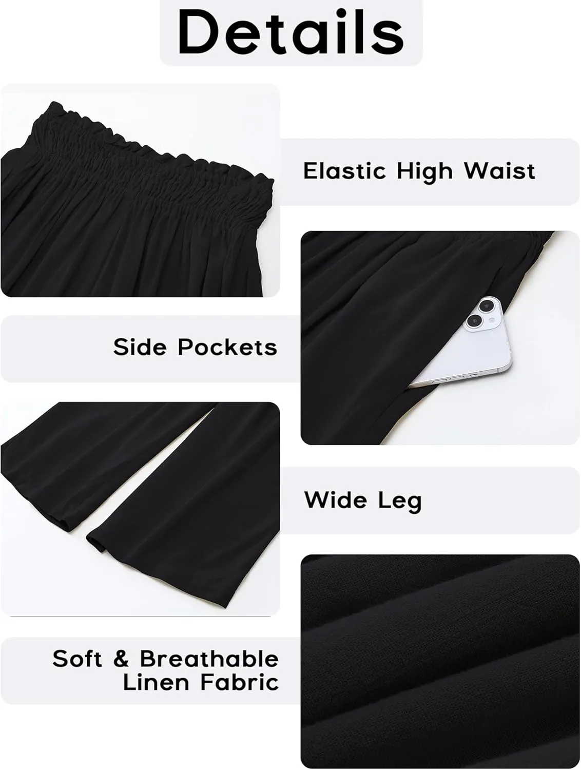 GRAPENT Capri Pants for Women High Waisted Wide Leg Linen Palazzo Trousers Pull On Elastic Smock Waist Loose Flowy Pants