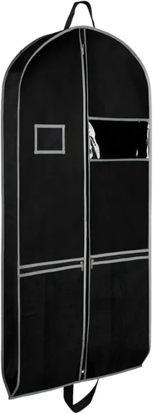 Grebest Travel Garment Bag Hanging Non-woven Fabric Clothing Dust Cover Heavy-duty with Pockets Clear Window Waterproof Label Foldable Dust-proof Black L