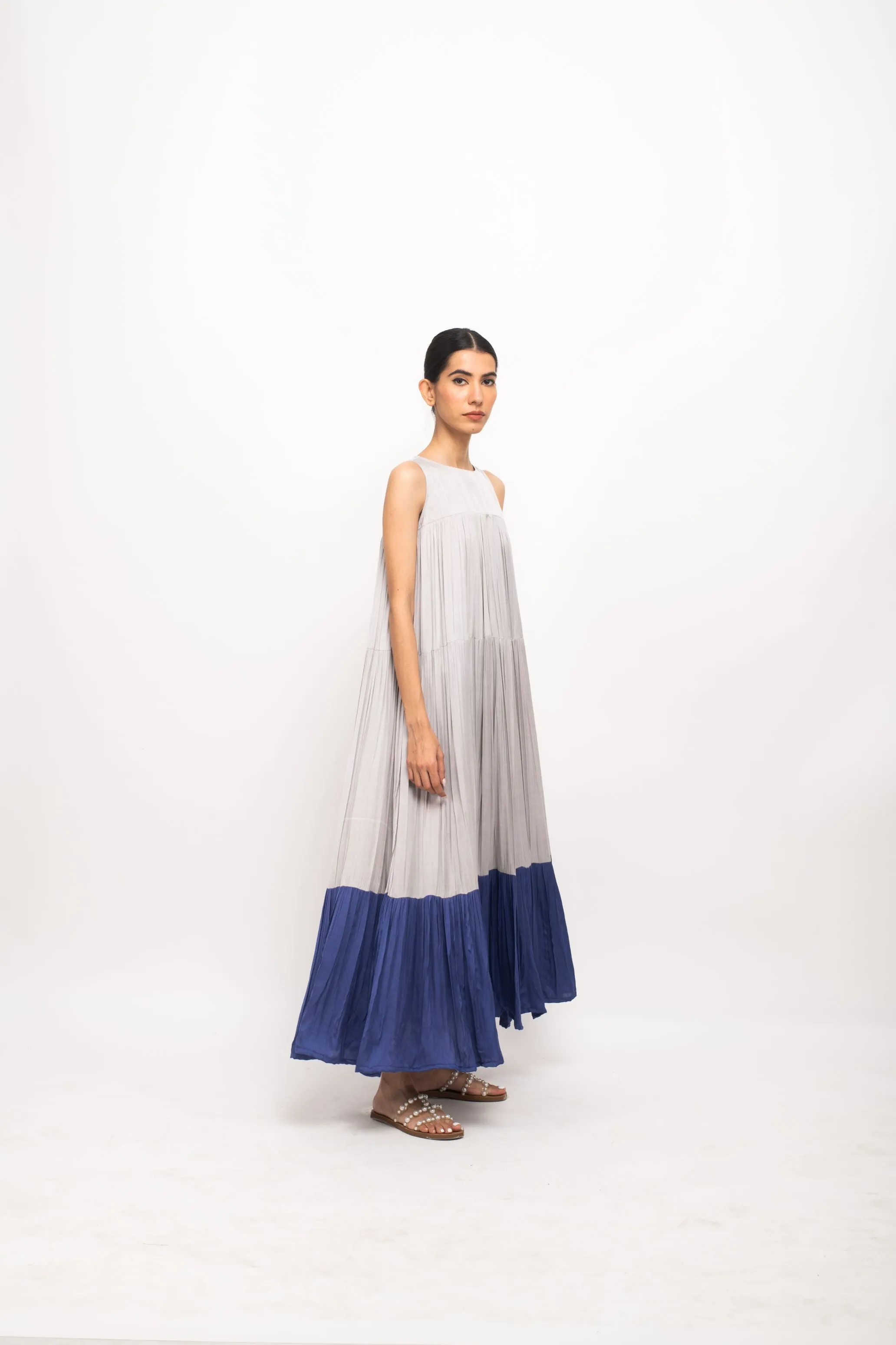 Grey-Blue Halter Neck Dress