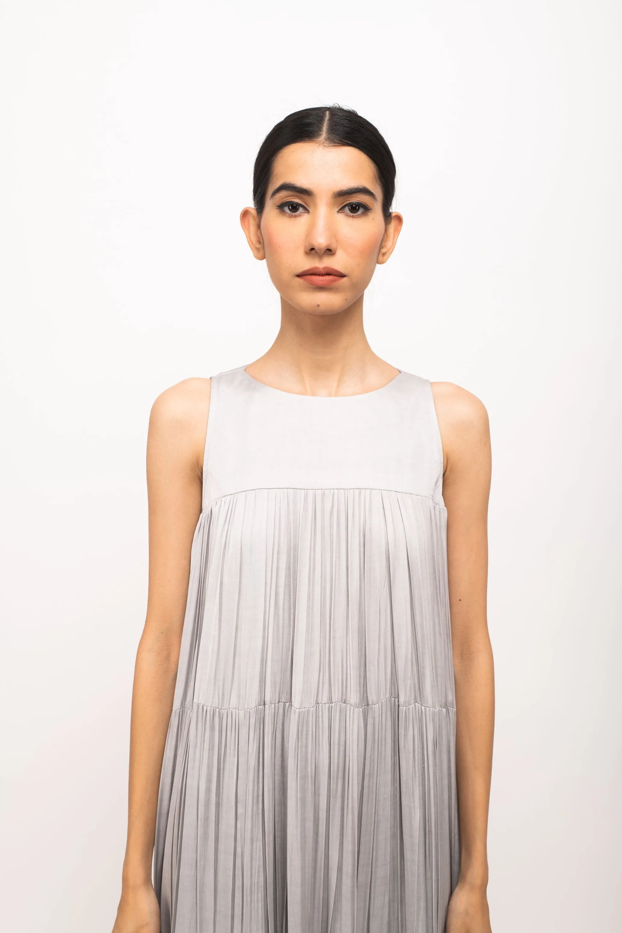 Grey-Orange Halter Neck Dress