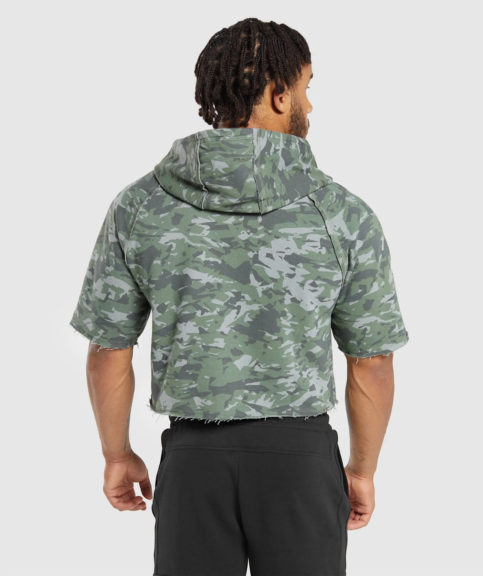 Gymshark Legacy Short Sleeve Crop Hoodie - Unit Green
