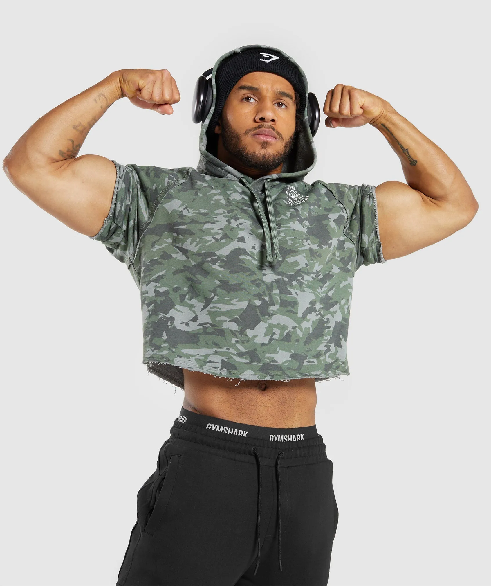 Gymshark Legacy Short Sleeve Crop Hoodie - Unit Green