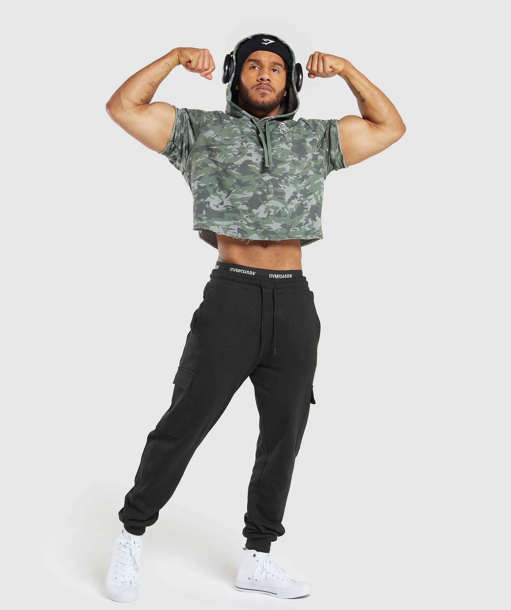 Gymshark Legacy Short Sleeve Crop Hoodie - Unit Green
