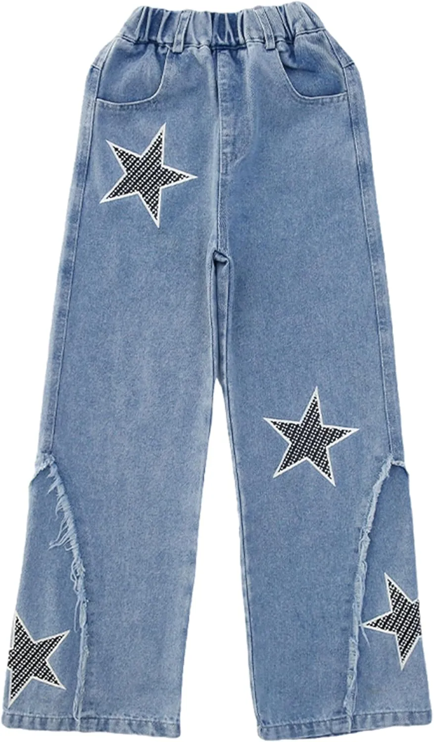 Happy Cherry Girls Jeans Straight Wide Leg Flare Denim Pants for All Seasons 5-15 Y