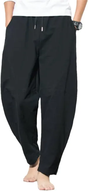 Harem Pants Men's Cotton Linen Loose Pants Male Casual Solid Color Pants Trousers Chinese Style Plus Size Sweatpants Black 4XL