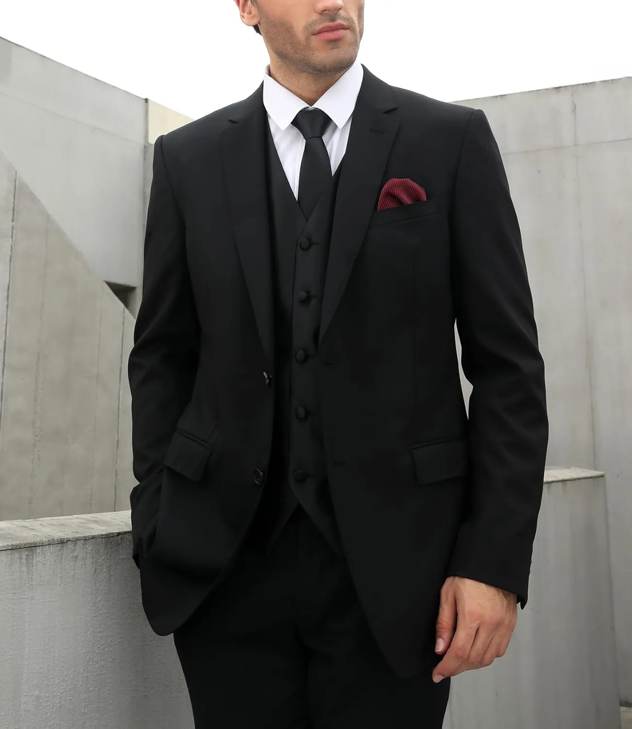 HISDERN 3PC Men's Paisley Floral Jacquard Suit Vest & Necktie and Pocket Square Formal Waistcoat for Tuxedo Wedding Party