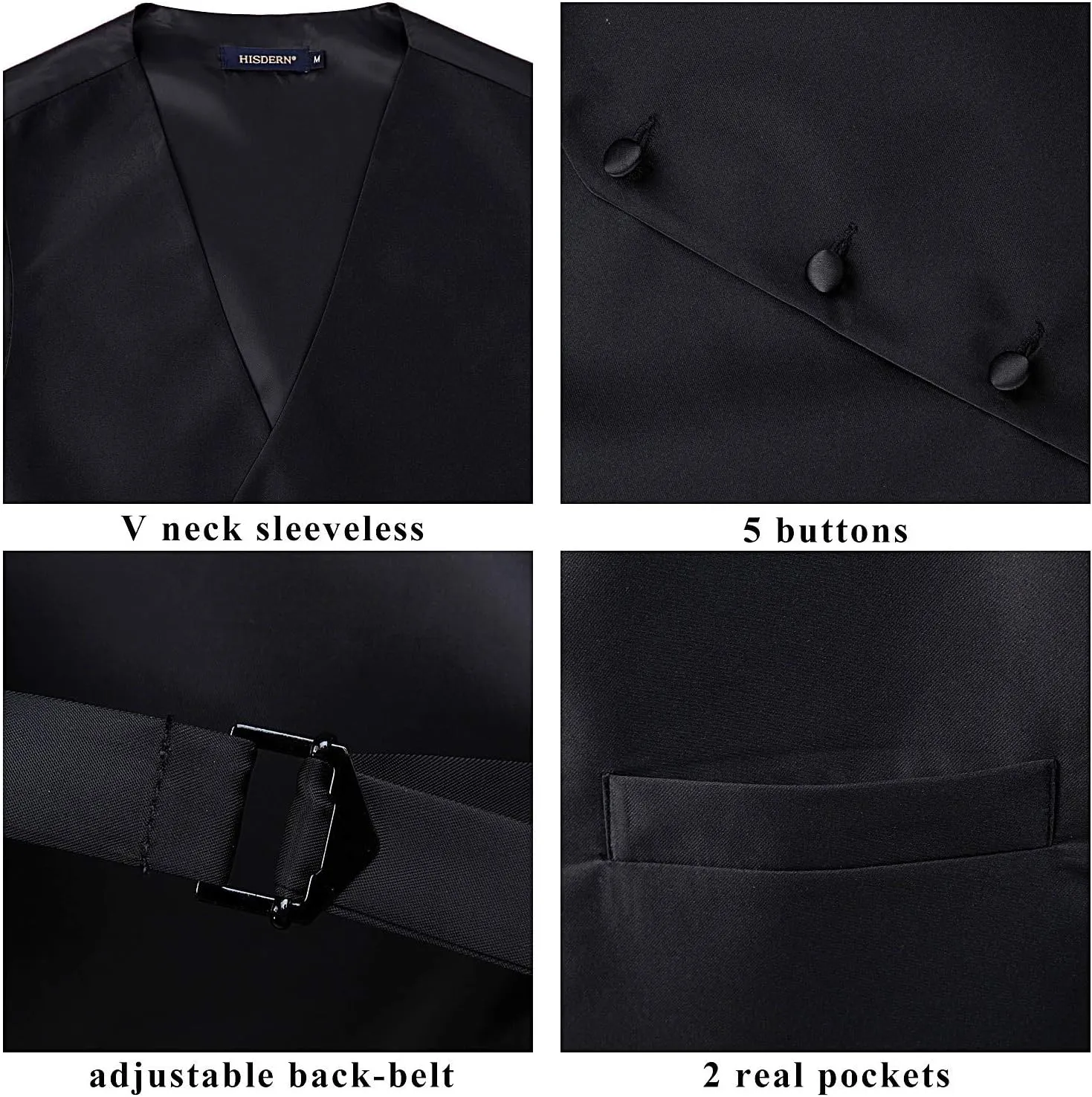 HISDERN 3PC Men's Paisley Floral Jacquard Suit Vest & Necktie and Pocket Square Formal Waistcoat for Tuxedo Wedding Party