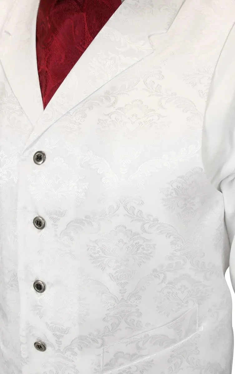 Historical Emporium Men's Satin Jacquard Formal Suit Vest, Victorian Edwardian Tuxedo Dress Waistcoat