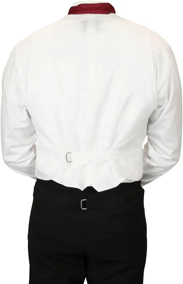 Historical Emporium Men's Satin Jacquard Formal Suit Vest, Victorian Edwardian Tuxedo Dress Waistcoat