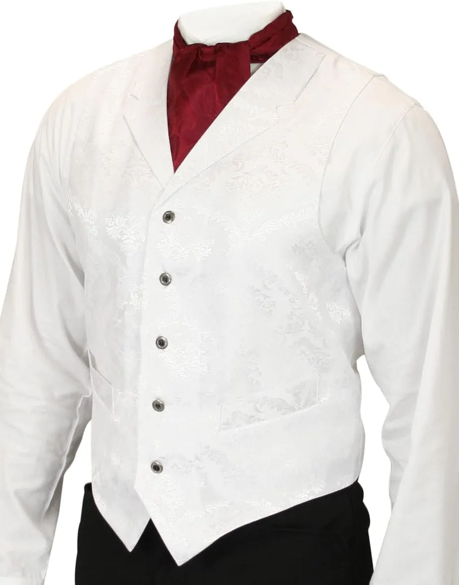 Historical Emporium Men's Satin Jacquard Formal Suit Vest, Victorian Edwardian Tuxedo Dress Waistcoat